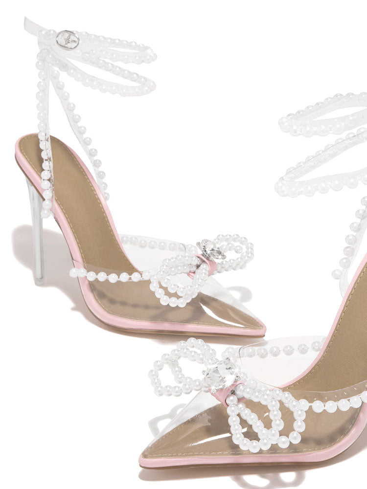 Pearl Bow Pointed Toe Transparent Heels