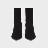 Elegant Pointed Toe Chunky Heel Mid Calf Sock Boots - Black