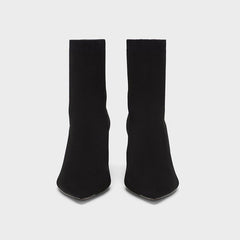 Elegante Sock Boots mit spitzer Zehenpartie und klobigem Absatz in Wadenhöhe - Schwarz