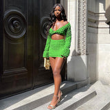 Ruched Twist Crop Top Bodycon Mini Skirt Matching Set - Green