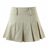 Stripe Print High Waist Pleated Mini Skirt - Khaki