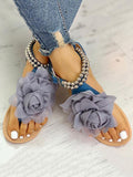 Flower String Beads Ankle Straps Flat Sandals