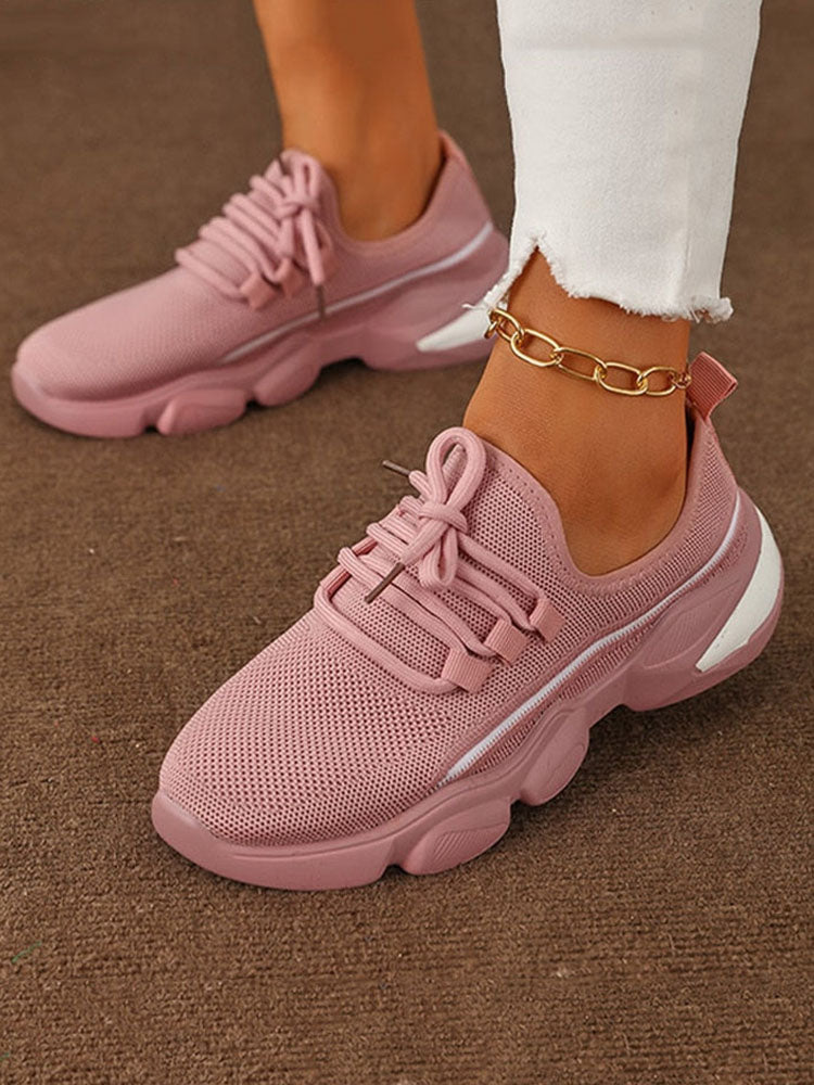 Lace-Up Knitted Mesh Breathable Sneakers