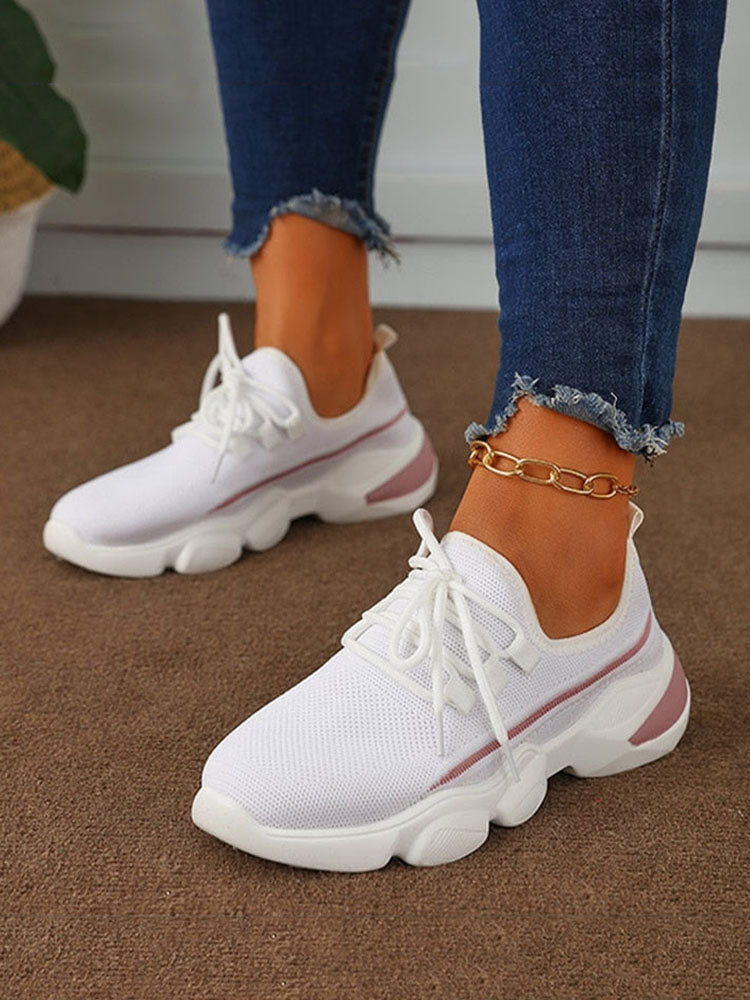 Lace-Up Knitted Mesh Breathable Sneakers