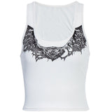 Ribbed Animal Print Scoop Neck Cropped Tank Top - White