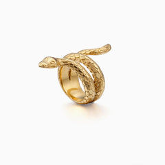 Wrap Around Snake Shaped Embossed Ring - Gold