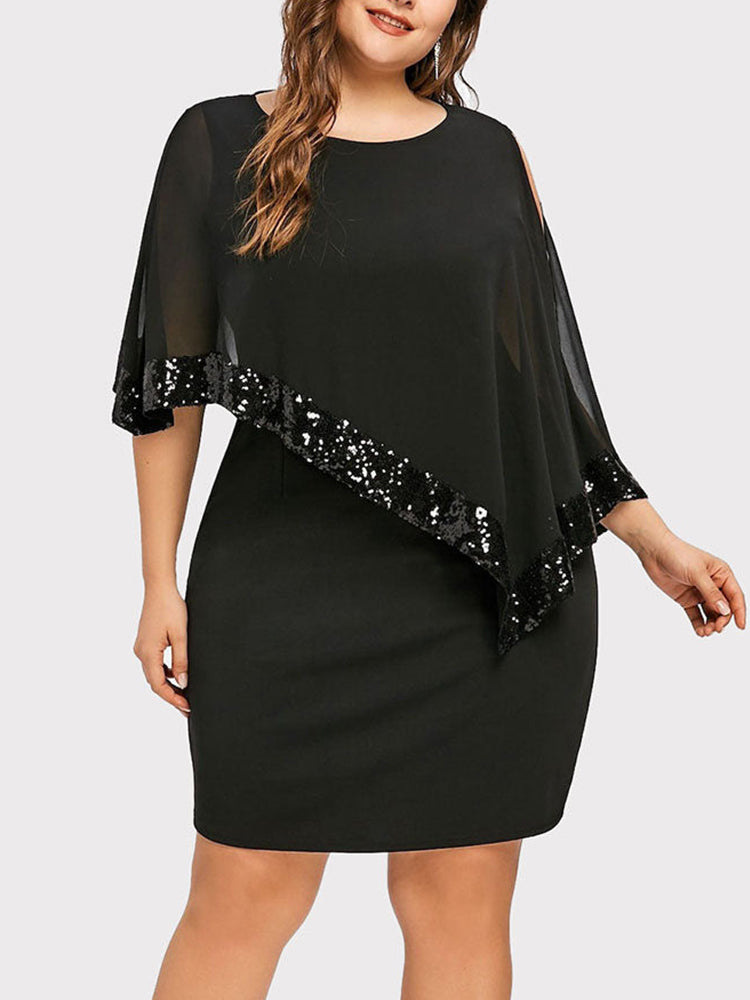 Asymmetrisches Kleid mit Pailletten und Cold Shoulder Overlay