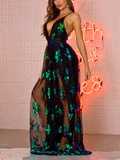 Halter Floral Embroidery Maxi Dress