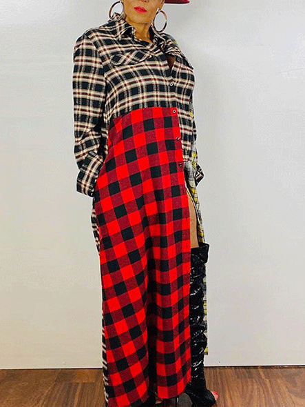 Casual Patchwork Plaid Long Shirts