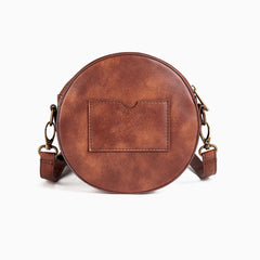 Zip Top Clock Trim Round Crossbody Bag - Brown