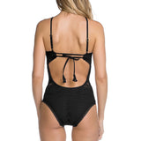 Lace Low Back High Neck One Piece Swimsuit - Black