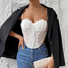 Bustier-Korsett-Top mit Bügel und Wimpernspitze - Weiß