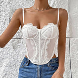 Eyelash Lace Underwire Bustier Corset Tank Top - White
