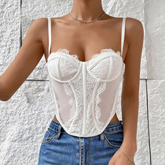 Eyelash Lace Underwire Bustier Corset Tank Top - White