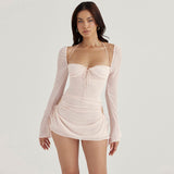 Halter Tie Strap Ruched Cut Out Club Mini Dress - Light Pink
