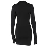 High Neck Long Sleeve Side Split Cutout Mini Dress - Black