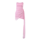 Ruched Wrap Trim Strapless Bodycon Party Mini Dress - Pink Purple