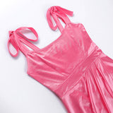 Tie Strap Ruched Wrap Trim Bodycon Mini Dress - Pink