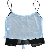 Tie Neck High Waist Layered Mesh Skirt Matching Set - Light Blue