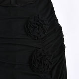 Floral Trim Cut Out High Slit Strapless Maxi Dress - Black