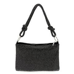 Crystal Embellished Knot Trim Shoulder Party Bag - Black