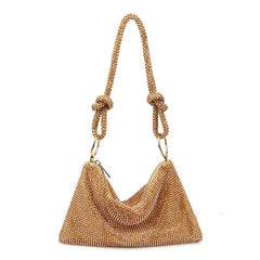 Crystal Embellished Knot Trim Shoulder Party Bag - Gold