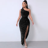 One Shoulder Gown Maxi Dress - Black