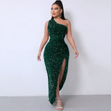 One Shoulder Gown Maxi Dress - Emerald Green