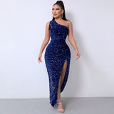One Shoulder Gown Maxi Dress - Royal Blue