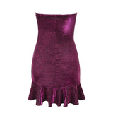 Ruffled Ruched Bodycon Club Mini Dress - Purple
