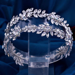 Double Strand Olive Branch Crystal Embellished Headband - Silver