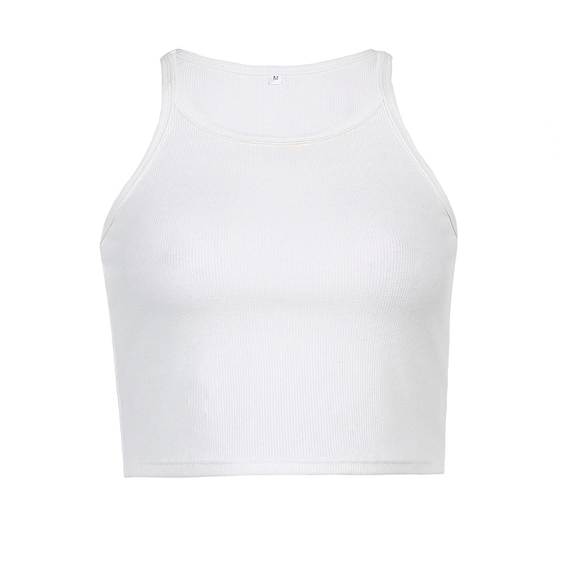 Scoop Neck Crop Tank Top - White