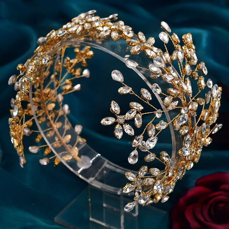 Sparkling Branch Effect Teardrop Crystal Embellished Headband - Gold