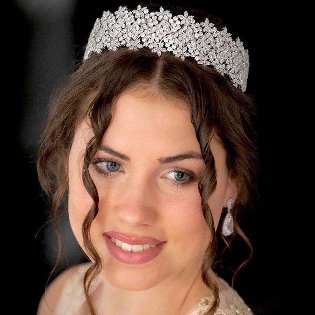 Crystal Rhinestone Flower Embellished Headband - Silver