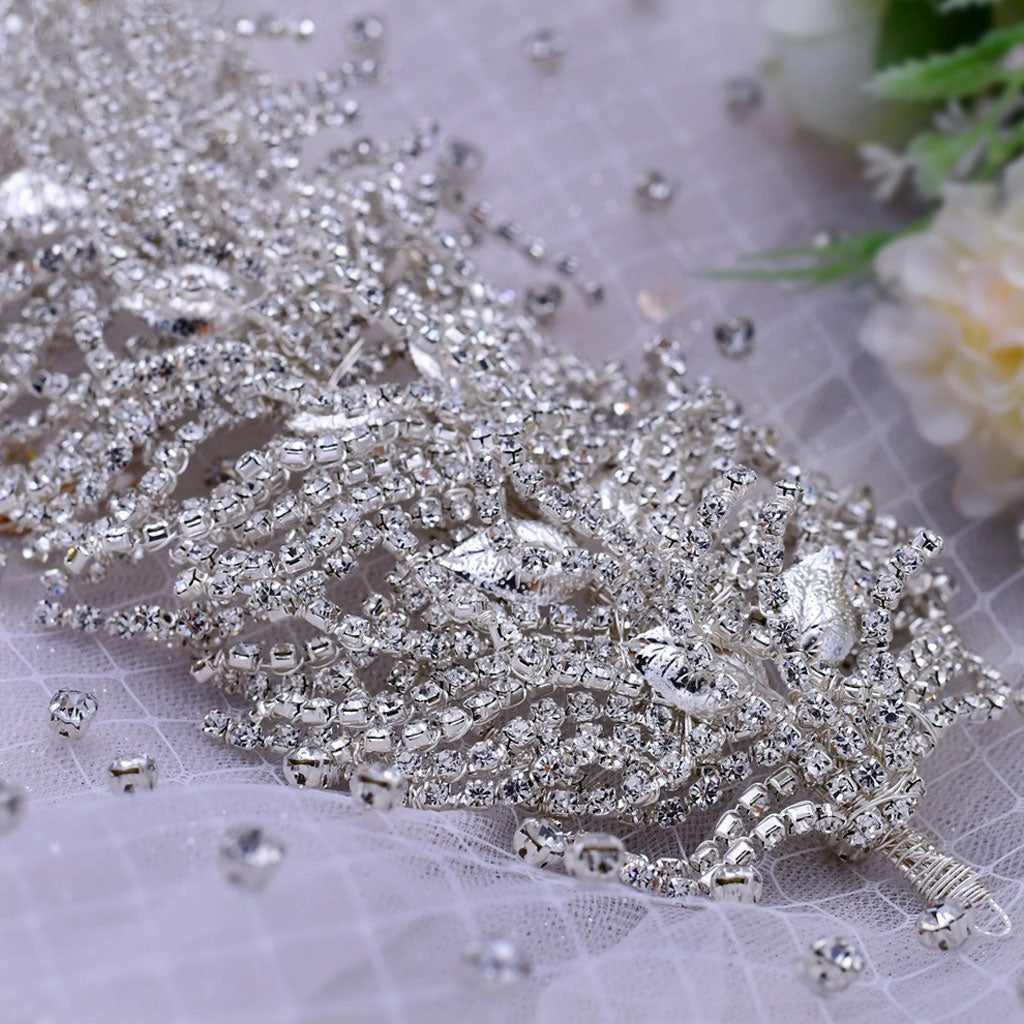 Crystal Rhinestone Leaf Embellished Headband - Silver