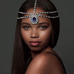 Gem Teardrop Embellished Layered Head Chain - Silver