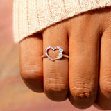 Multi Rhinestone Studded Heart Eternity Ring - Silver