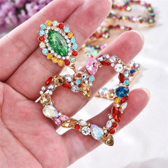 Rhinestone Heart Statement Drop Earrings - Multicolor