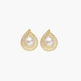 Rhinestone Pearlized Trimmed Stud Earrings - Gold