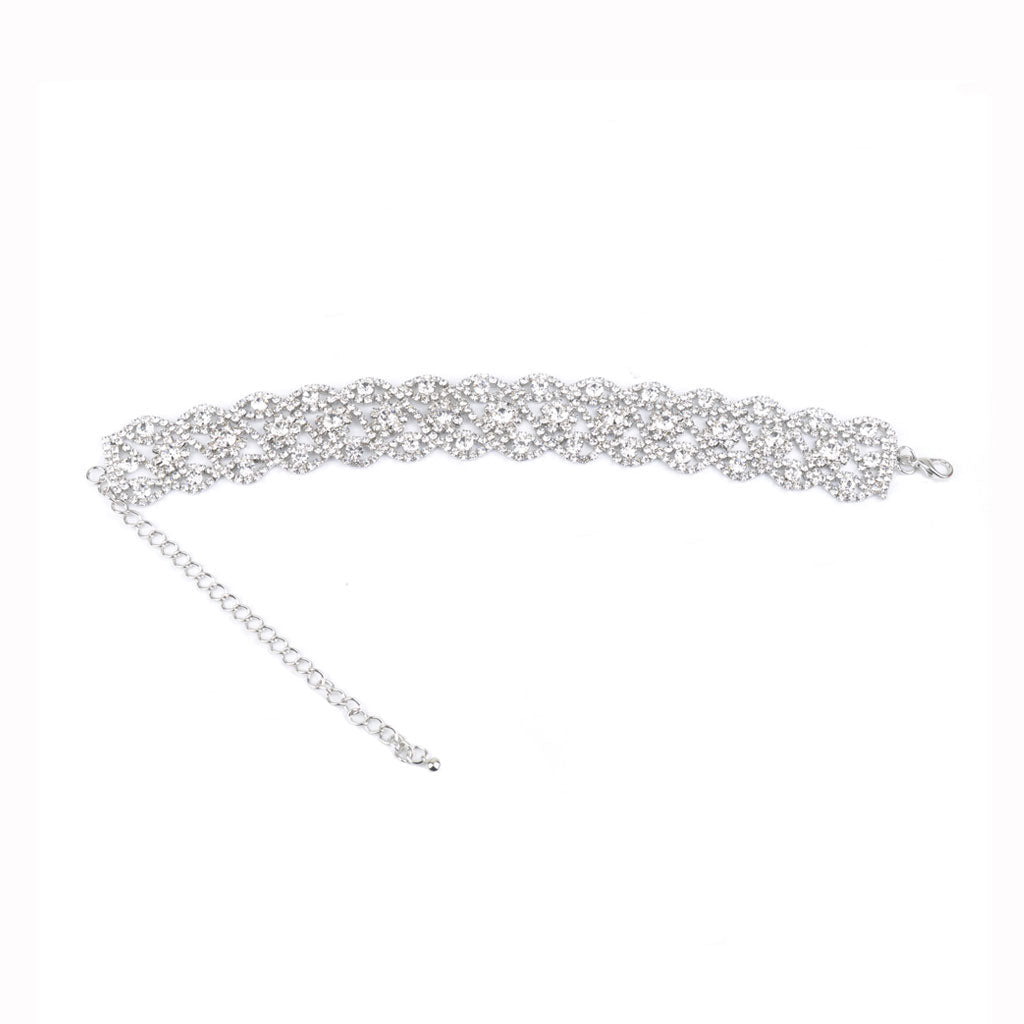 Rhinestone Chain Statement Choker Necklace - Silver