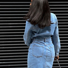 Vestido vaquero midi de manga larga con botones - Azul