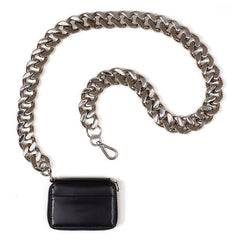 Chunky Chain Vegan Leather Crossbody Micro Mini Bag - Black