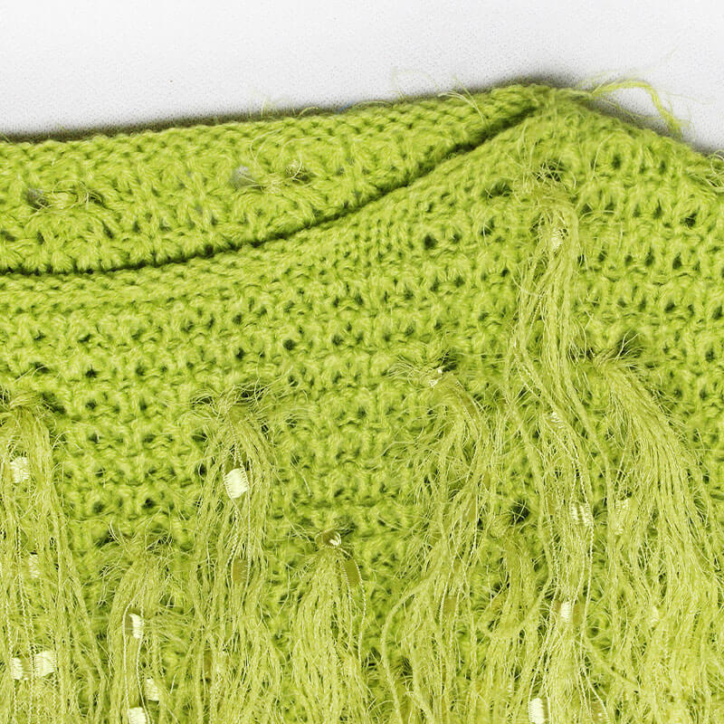 Crochet Knit Fringe Long Sleeve Cropped Sweater - Green