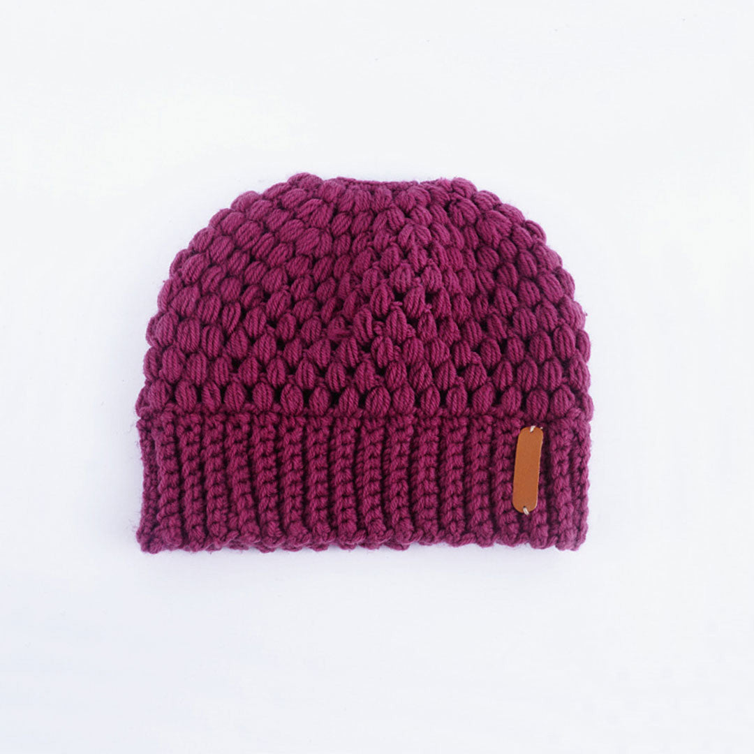 Seed Stitch Ponytail Beanie Winter Knit Hat