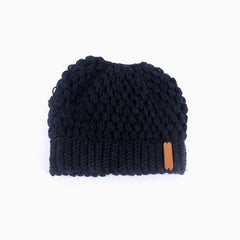 Seed Stitch Ponytail Beanie Winter Knit Hat