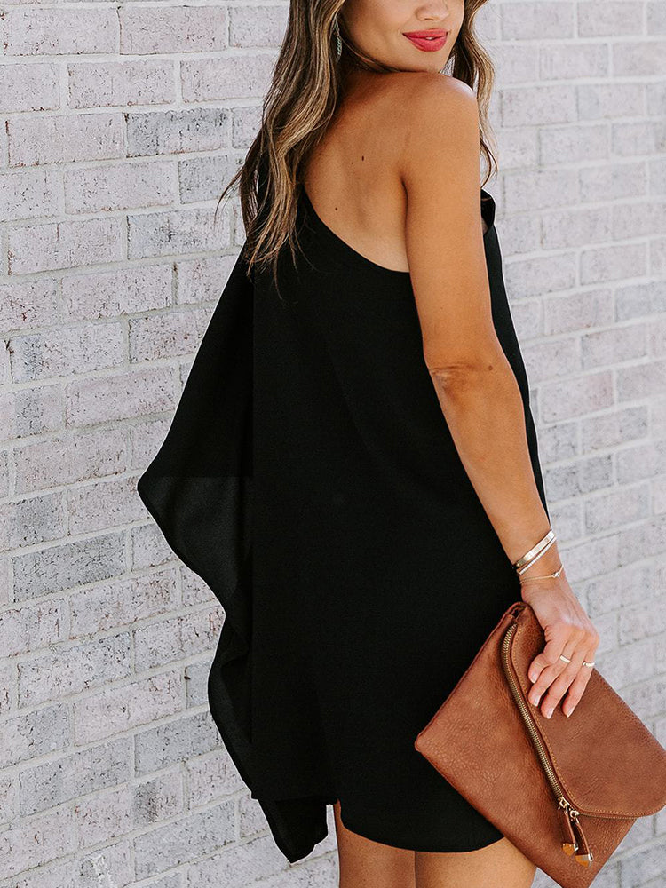 One Shoulder Batwing Sleeve Mini Dress