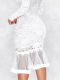 Lace Zipper Fishtail Midi Dress