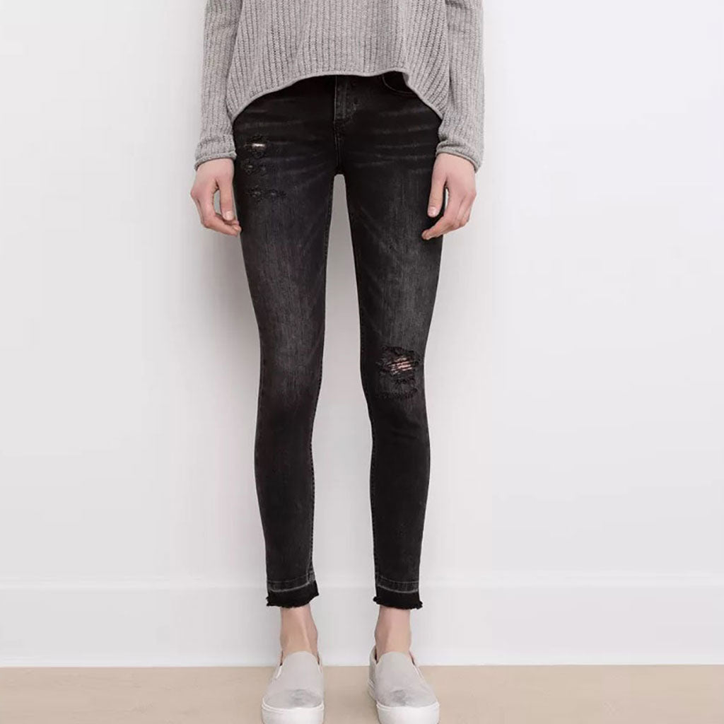 Cut Out High Waist Faded Distressed Skinny Jeans - Black