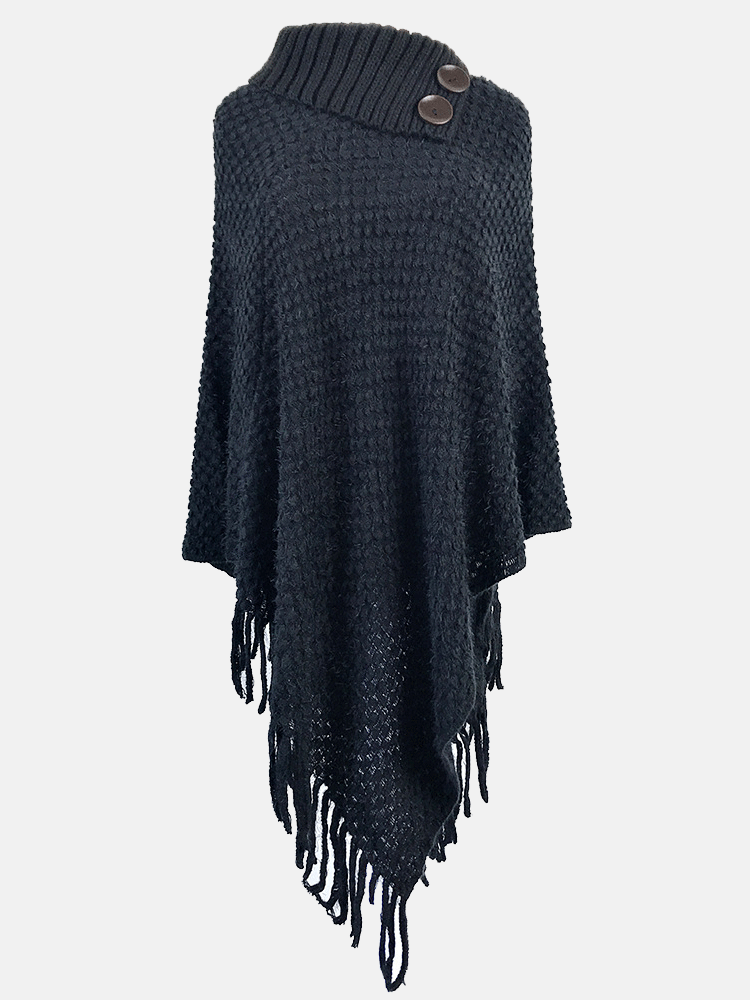 Knitted Button Tassels Hem Top