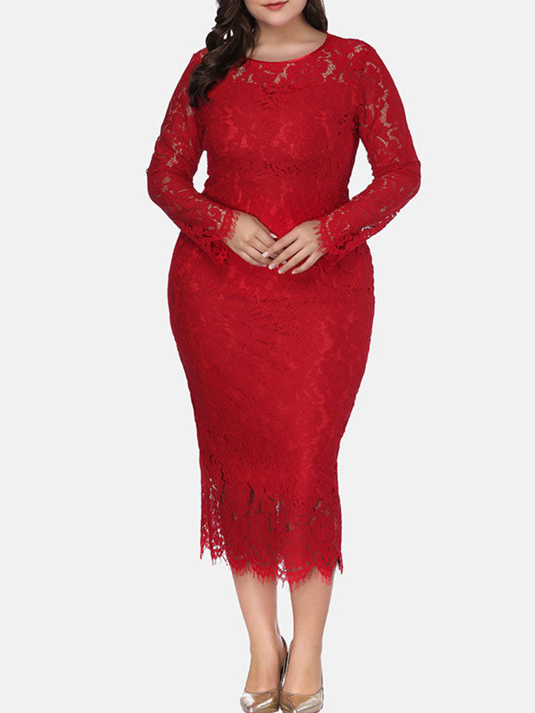 Elegant Long Sleeve Lace Maxi Dress